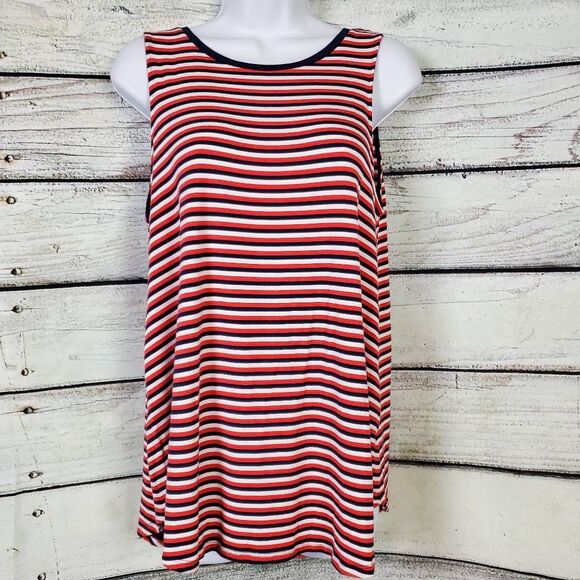 Old Navy Luxe Red White Blue Stripe Sleeveless Tank Top Women’s Medium - Picture 1 of 6